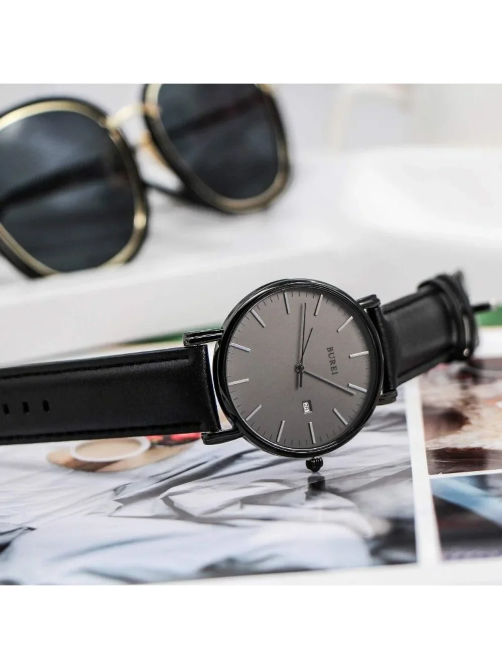 Mens All Black Band Classic Mesh Strap Minimalist Analog Quartz Waterproof Watch